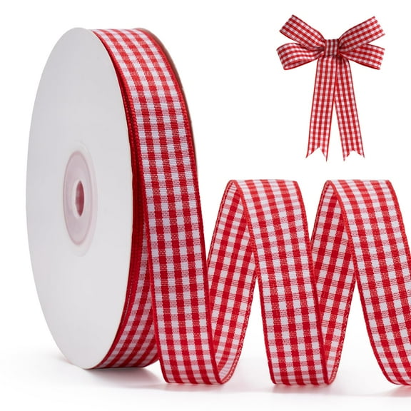 Red Gingham Ribbon 1.5cm, 45m Roll Red and White Plaid Ribbon Polyester Check Ribbon for Christmas Gift Wrapping DIY Crafts Hair Accessories and Home Decor