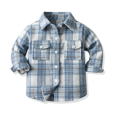 

LYMAYTER Kids Boys Plaid Shirt Toddler Lapel Long Sleeve Shirt Baby Brushed Cardigan Jacket for 6 Months -12 Years