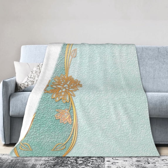 Green Vintage Vase Throw Blanket, Anti-Pilling Ultra-Soft Micro Fleece Cover Blanket for Bed Sofa, for All Seasons, 60"x50"