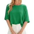 thumbnail image 3 of Half Sleeve Solid Color Women Casual Oversize Knit Pullover Sweater, 3 of 6