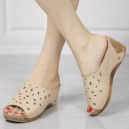

Njoeus Large Size Foreign Trade Slope With Fish Mouth Slippers Hollow Out Wear Shoes