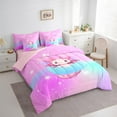 thumbnail image 3 of Manfei Letter U Monogrammed 7-Piece Bedding Comforter Set,Cute Cartoon Axolotl King Bedding Sets,Pink Blue Bed Sheets For Child,Microfiber Room Decorative Reversible, 3 of 8