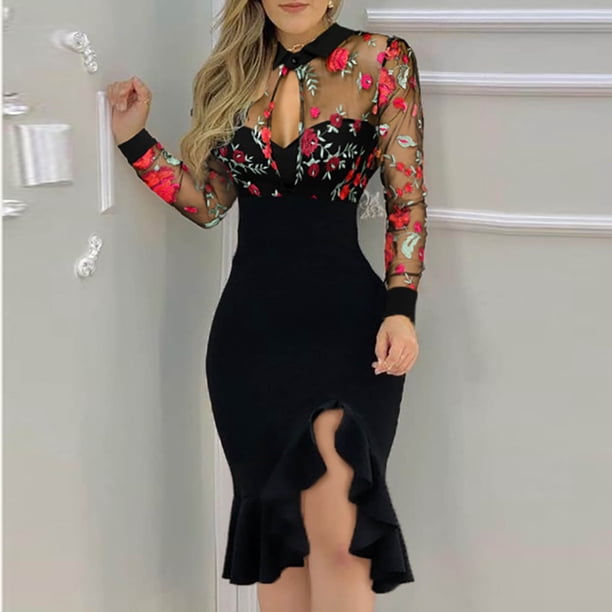 floral embroidered bodycon dress FLORAL EMBROIDERED DENIM DRESS Small main image 0