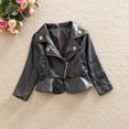 thumbnail image 2 of Ticikt Kids Leather Jacket, Lapel Ruffled Hem Moto Coat, Diagonal Zipper Long Sleeve Outerwear for Boys Girls,Black, 2 of 9