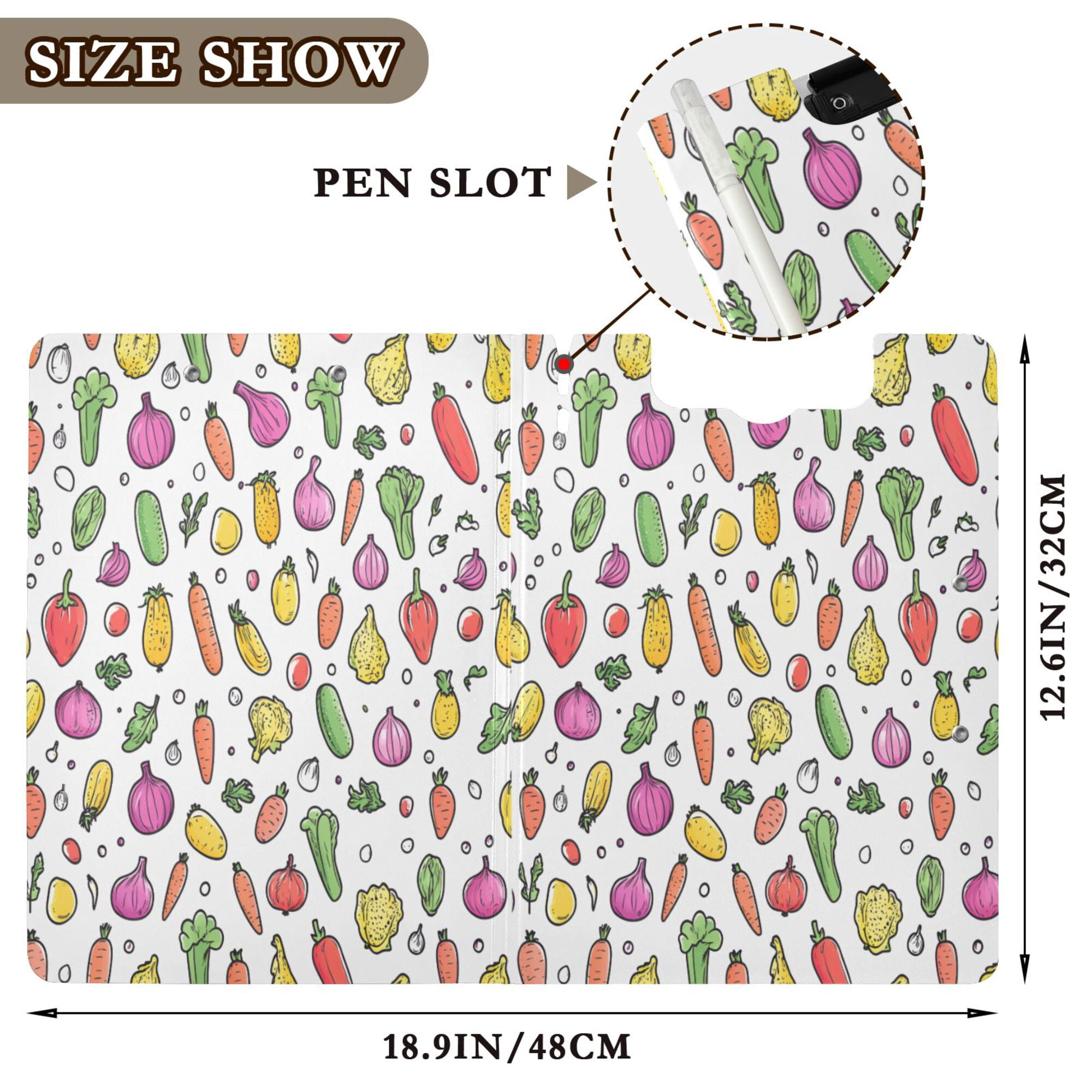 FORMRS A4 Clipboard Folder with Pen Holder Horizontal Foldable School Office Binder, Various Vegetables Pattern