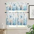 thumbnail image 2 of 3PCS Kitchen Curtains Valance and Tiers Set Semi Sheer Kitchen Curtain Valance Window Summer Ocean Starfish Coral White Tier & Valance Set Rod Pocket Valance Curtains, 54"x18"/27.5"x36"x2, 2 of 6
