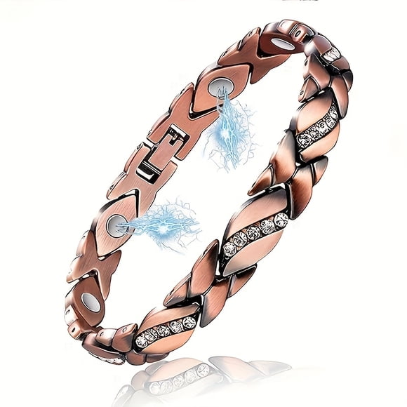 LEEYNEER 1pc Copper Magnetic Bracelet  Suitable For Men And Women - Hypoallergenic  Fashionable Black And Rose Golden Designs  Ideal Gift Jewelry  Modern Bracelet | Magnetic Closure  Eleg