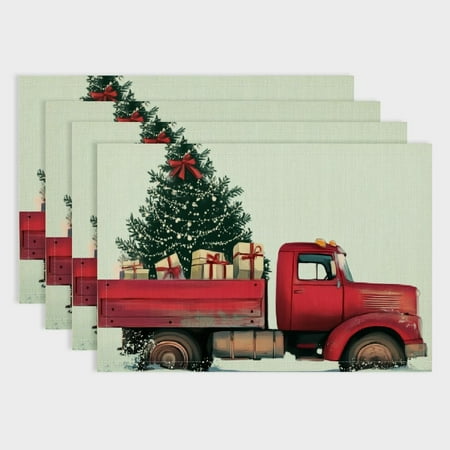 

Fenyluxe Merry Christmas Red Truck Placemats for Dining Table Plaid Place Mats Set of 4 Winter Xmas Decorations for Indoor Outdoor Party Washable Table Mat 18x12in