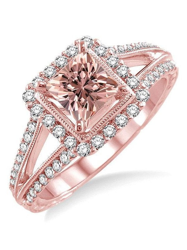 2.00 Ct Princess Cut Morganite Gemstone Engagement Ring 14K White Gold Size 6 7 