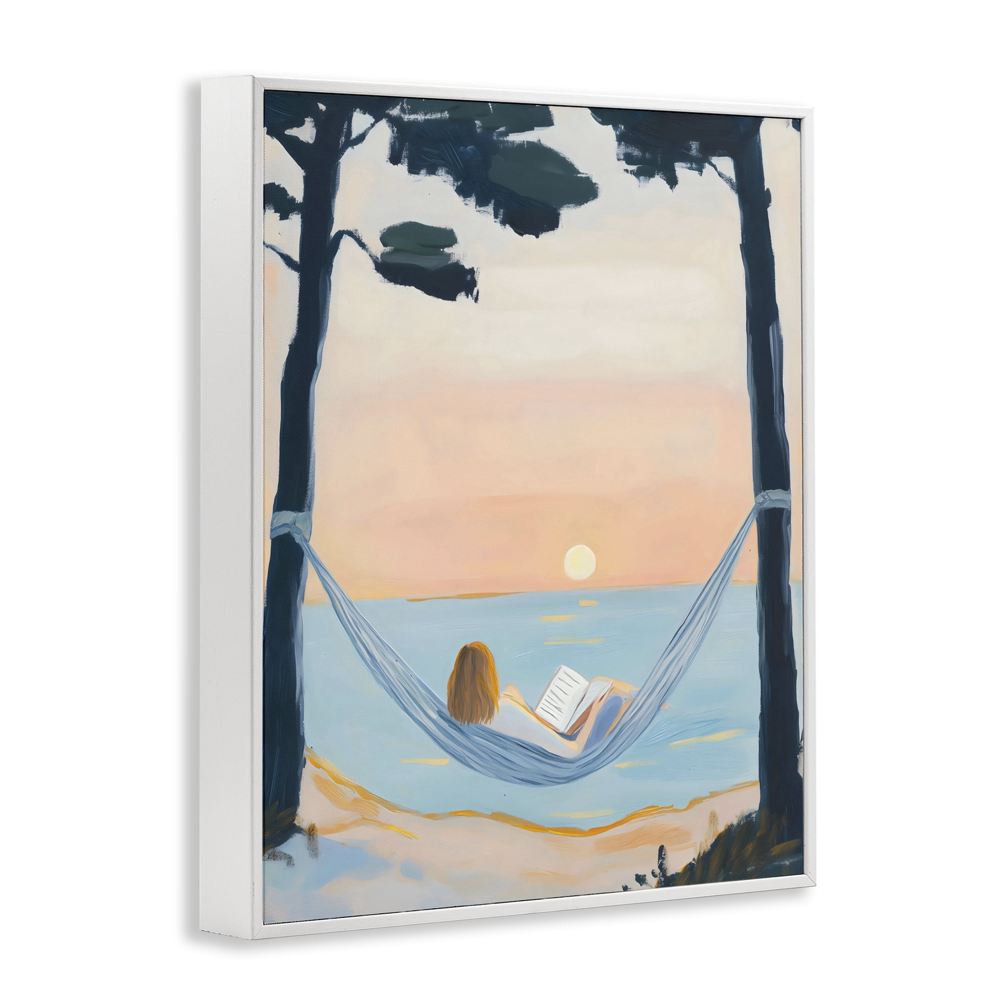 Stupell Industries Reading At Sunset in Hammock White Framed Giclee Art, design by The Prints Vibe