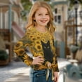 thumbnail image 3 of Xoenoiee Cat Sunflower Print Crop Top for Girls Lightweight Long Sleeve Tie Front Blouse Loose Fit Y2K Tee Sheer T-Shirt for School Sport, 7-8 Year, 3 of 7