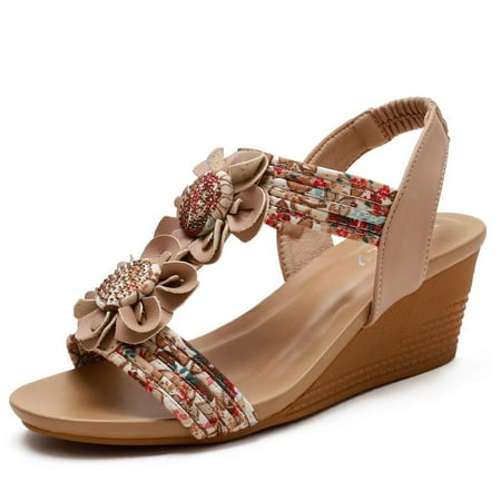 

Women s Flat Sandals Summer Beach Sandal T-Strap Rhinestone Beaded Bohemia Shoes Ankle Strap Roman Shoes