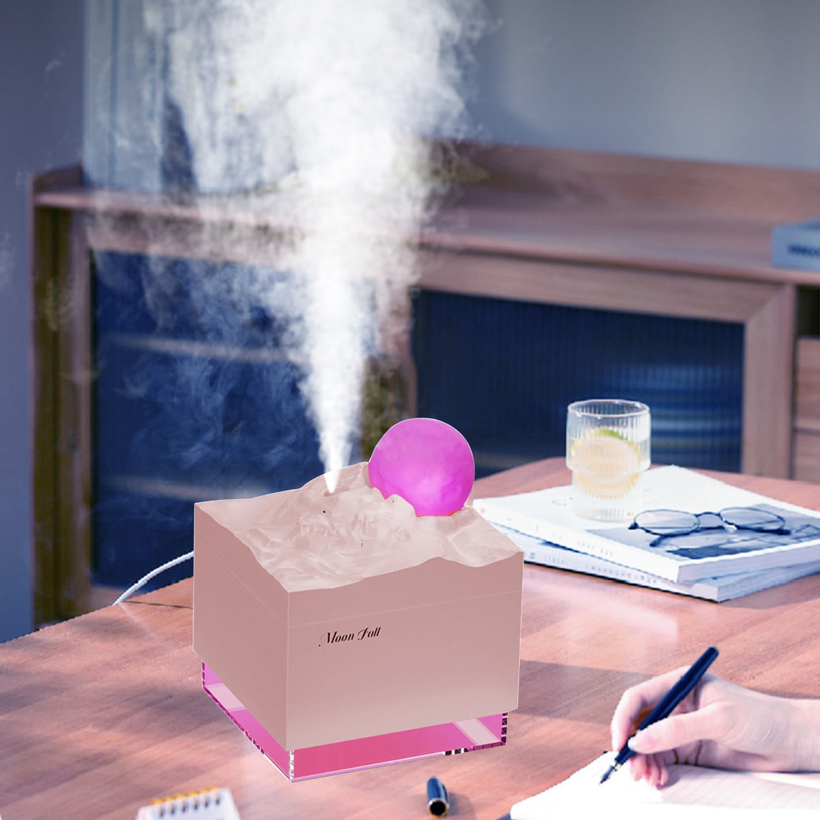 Humidifiers for Bedroom Baby,300Ml Moon Humidifier with Colored Lights (Pink),Rechargeable 1200 Mah,for Baby Nursery and Plant
