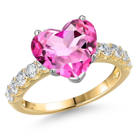 Gem Stone King 14K Two Tone Gold Pure Pink Mystic Topaz and Lab Grown Diamond Engagement Ring for Women | 5.15 Cttw | Heart Shape 10MM | Gemstone November Birthstone | Size 8