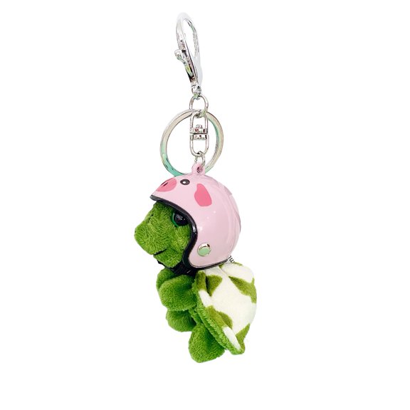 HUANLEDASH Plush Turtle Keychain with Helmet Metal Ring Funny Soft Fuzzy Backpack Ornament Anti-lost Cute Animal Key Ring Bag Accessories