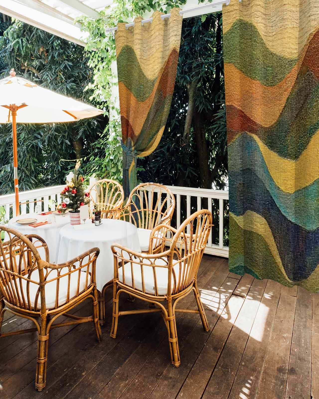 Vintage Green Yellow Outdoor Curtains for Patio, Farmhouse Retro Art Privacy Drapes Grommet Waterproof Outside Curtains for Porch/Cabana/Balcony 54"x 108", 1 Panel