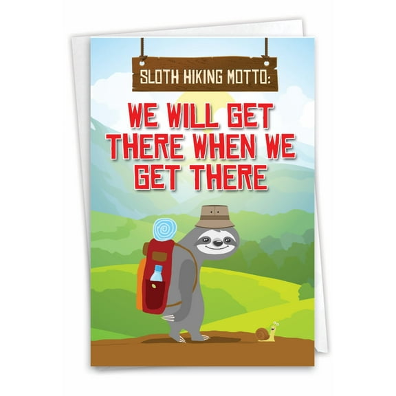 1 Funny Birthday Card with Envelope - Sloth Hiking Belated C7234BEG