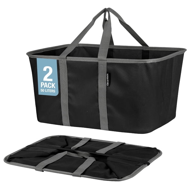 CleverMade Bolsa plegable para la colada, negro medianoche/gris sombra, 2 unidades – 50 L (13 gal) cestas plegables para la colada con marco de alambre emergente resistente y asas de transporte largas