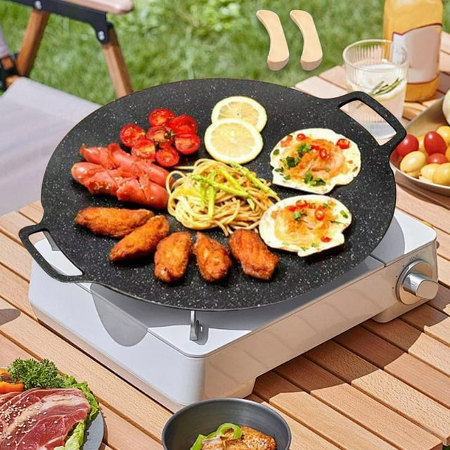 Elodie Poêle-Gril Coréenne pour BBQ, Surface de Cuisson Électrique, Grillade Extérieure pour VR, Friture, Pique-Nique 28 cm