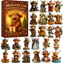Highland Cow Advent Calendar 2025,Handmade Highland Cow Doll Ornaments For Christmas Tree Home Decoration 24Pcs,24 Days Christmas Countdown Calendar, Perfect Holiday Gift, for Cow Lovers