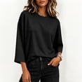thumbnail image 4 of Hurxie Womens T-Shirt Casual 3/4 Sleeve Boxy Tops Loose Fit Crew Neck Basic Shirts Black,XL, 4 of 7