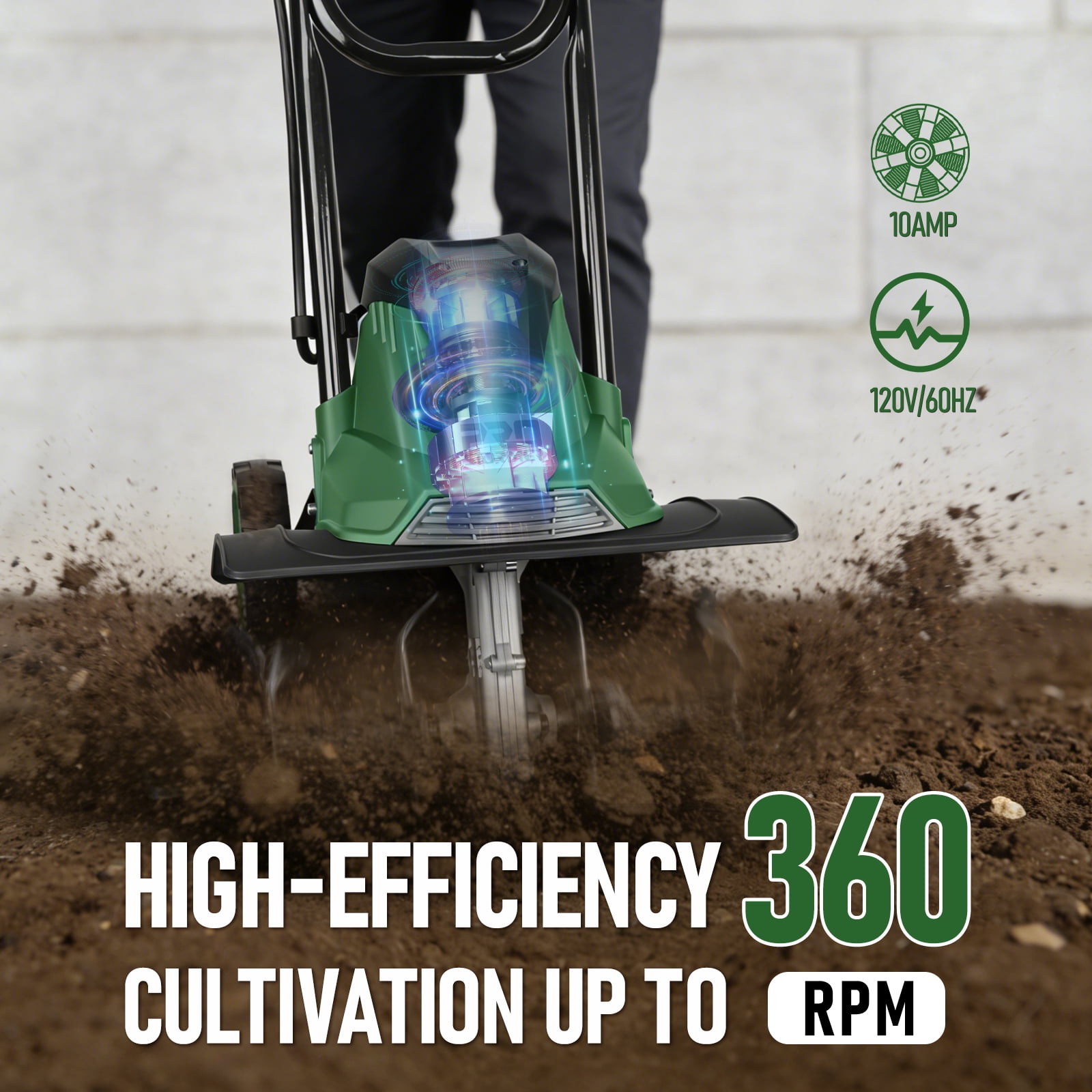 PROSTORMER Electric Tiller, 14 inch 10 A Horticultural Rope Tiller with Foldable Handle, Garden Rotary Tiller with Wheels