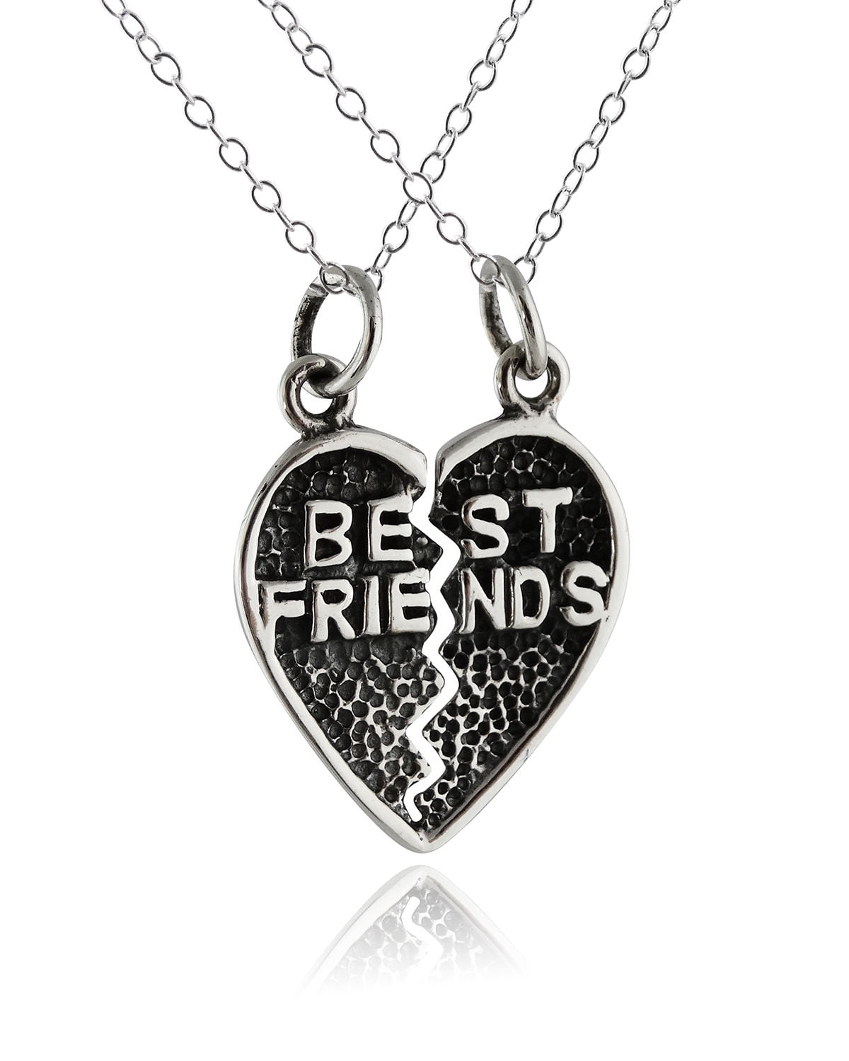Sterling Silver Best Friends Break Apart Heart Pendant Necklace Set, 18" Chains