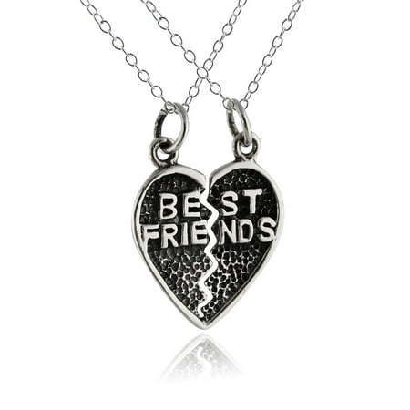 Sterling Silver Best Friends Break Apart Heart Pendant Necklace Set, 18