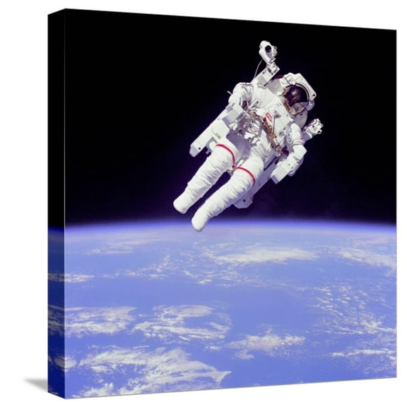 Art.com Astronaut Bruce Mccandless in Floating Weightless 320 Feet from the Space Shuttle Challenger Stretched Canvas Print Wall Art, 16" x 16"