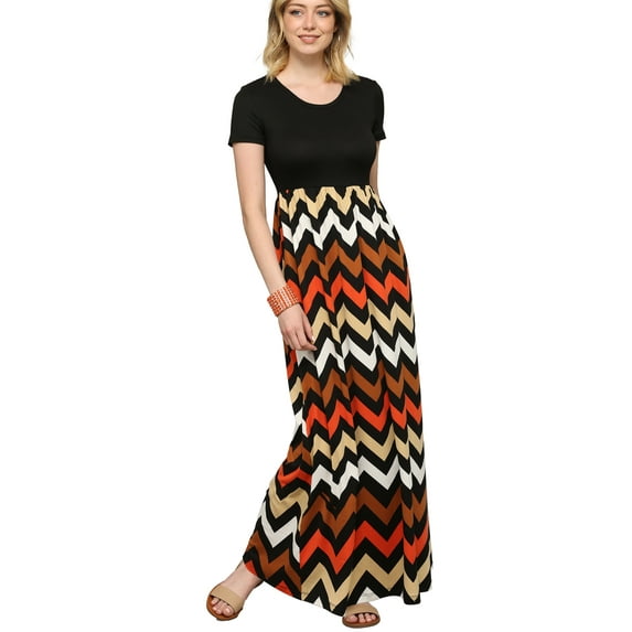 Made by Johnny Women's Short Sleeve Loose Plain Casual Long Maxi Dresses with Pockets M SOLID_BLACK_CHEV