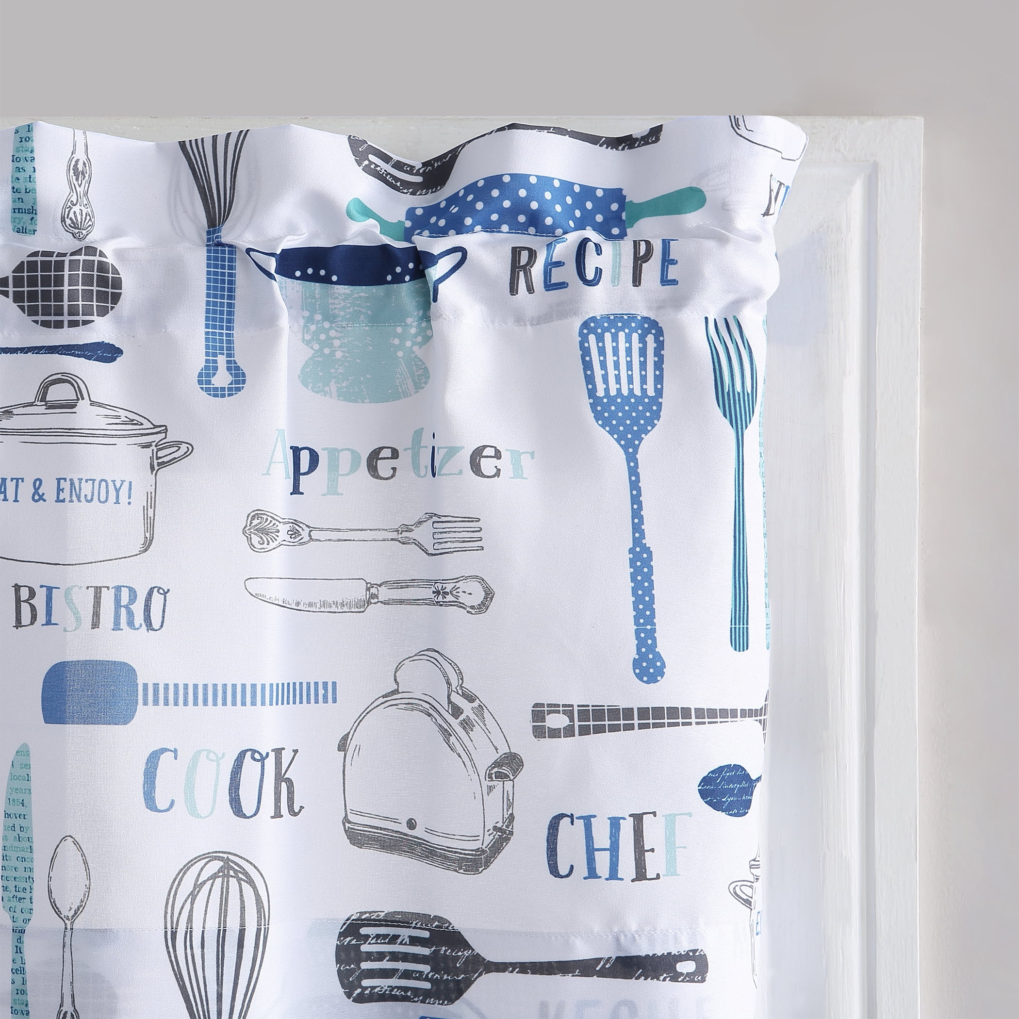 Mainstays 3-Piece Semi Sheer Rod Pocket Kitchen Window Tier Pair and Valance, 2 Café Curtains and 1 Curtain Valance, Multicolor Patchwork, 54"W x 36"L