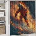 thumbnail image 5 of 4 Pcs Abstract Ice Fire Theme Ice Hockey Shower Curtain Set 12 Hooks,Flame Burning Modern USA Baseball Player Ice Balls Bathroom Set Shower Mat Shower Curtain with Rug, 5 of 8