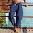 thumbnail image 2 of Men Loose Casual Drawstring Waist Pants, Trousers, Joggers With Pockets Elastic Waist Breathable Lightweight Quick Dry For Beach Hiking Workout Summer Daily Cotton Linen Blend, 2 of 7