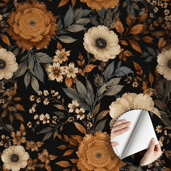 Vintage Floral Wallpaper Moody Dark Botanical Pattern Peel and Stick Wallpaper Waterproof Wall Decoration for Living Room Bedroom Kitchen Cabinet Rental Property 17.7 * 78.5 in