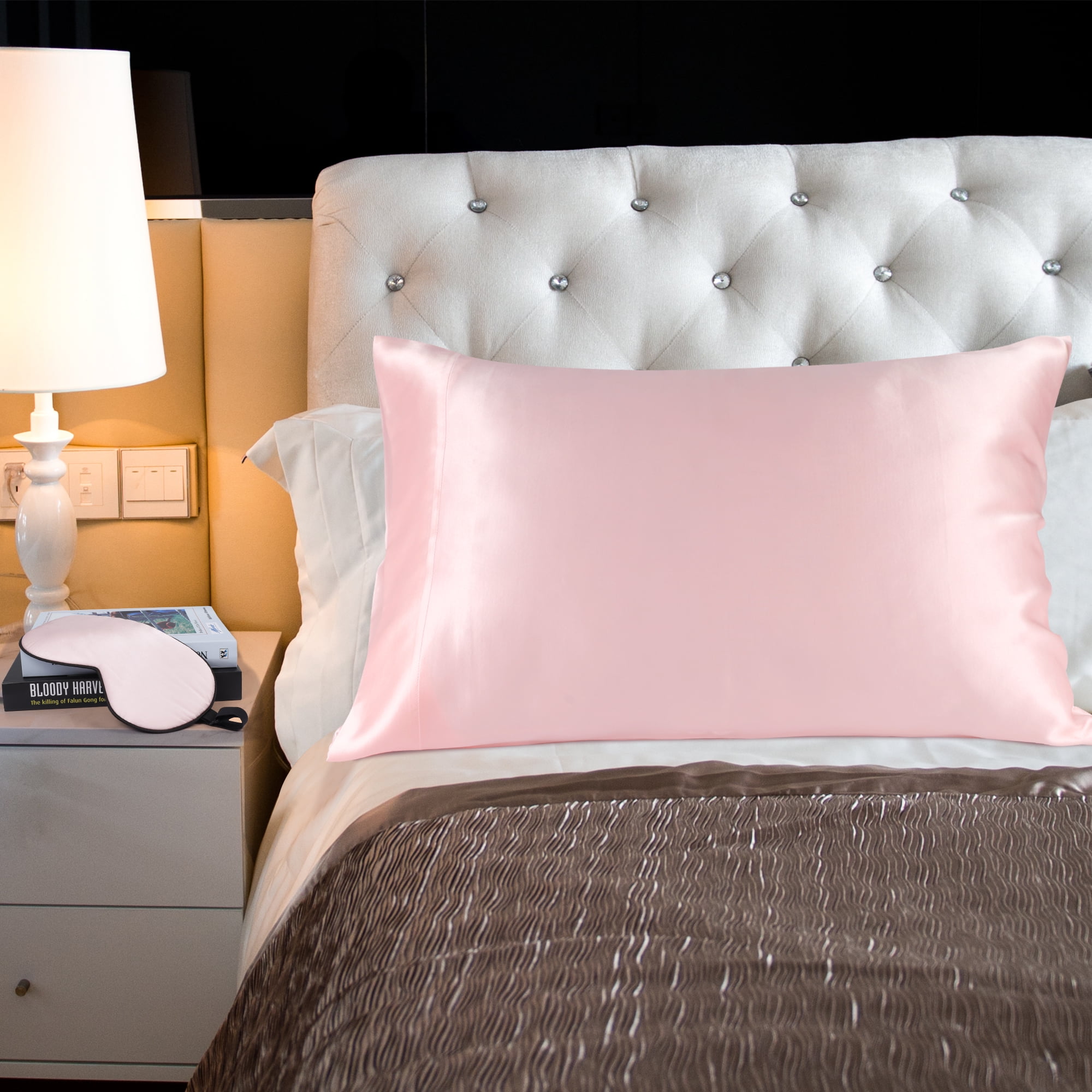 Unique Bargains 19 Momme Silk Pillowcase Eye Cover Set, Queen, Pink