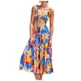 thumbnail image 1 of WILLBEST Robe Longue Brune pour Femmes Robe d'Été Bohème à Bretelles Spaghetti à Encolure Carrée à Volants Décontractée Fluide Longue Robe de Plage S Robe Maxi de Soirée, 1 of 5