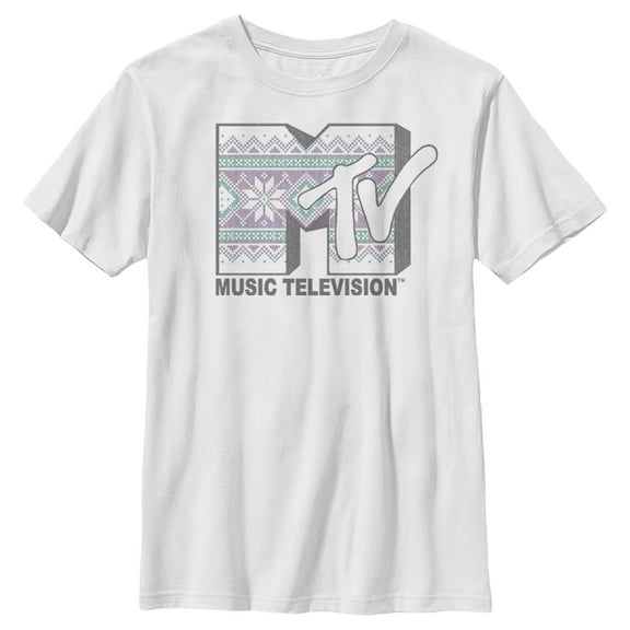 Boy's MTV Tapestry Logo  Graphic Tee White Large
