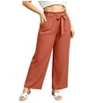 thumbnail image 3 of BiZtdJrK Womens Plus Size Cute Casual Pants Ruffle Elastic High Waisted Drawstring Summer Pant Fashion Streetwear Pants with Pockets Orange XXXL, 3 of 7