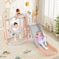 thumbnail image 2 of Costway 7-in-1 Toddler Slide & Swing Set Indoor Playground for Kids Age 1-3 Years Old Pink+Gray, 2 of 10