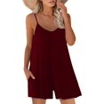 thumbnail image 1 of Combinaison Décontractée Sans Manches à Bretelles, Coupe Ample et Ajustable, Short Extensible avec Poches pour Femmes, Rouge Vin, Petit, 1 of 5