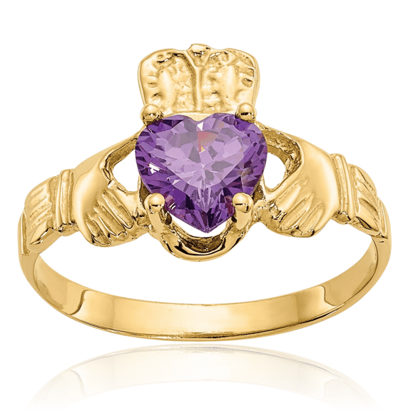 10K Solid Yellow Gold Heart Irish Claddagh Celtic Ring February Birthstone Jewelry