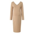 thumbnail image 3 of Lispipm Womens V Neck Maternity Dress Rib Knit Stretchy Long Sleeve Maxi Skirt Fall Pregnancy Clothes for Ladies Daily Khaki S, 3 of 7