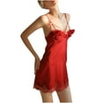thumbnail image 2 of LYEAA Womens Nightgowns Sleepwear Sleeveless Satin Cozy Summer Cute Short Night Gowns Chemise Solid V Neck Loose Casual Soft Pajamas Loungewear Fashion Breathable Elegant Women's Nightdress Red L, 2 of 5
