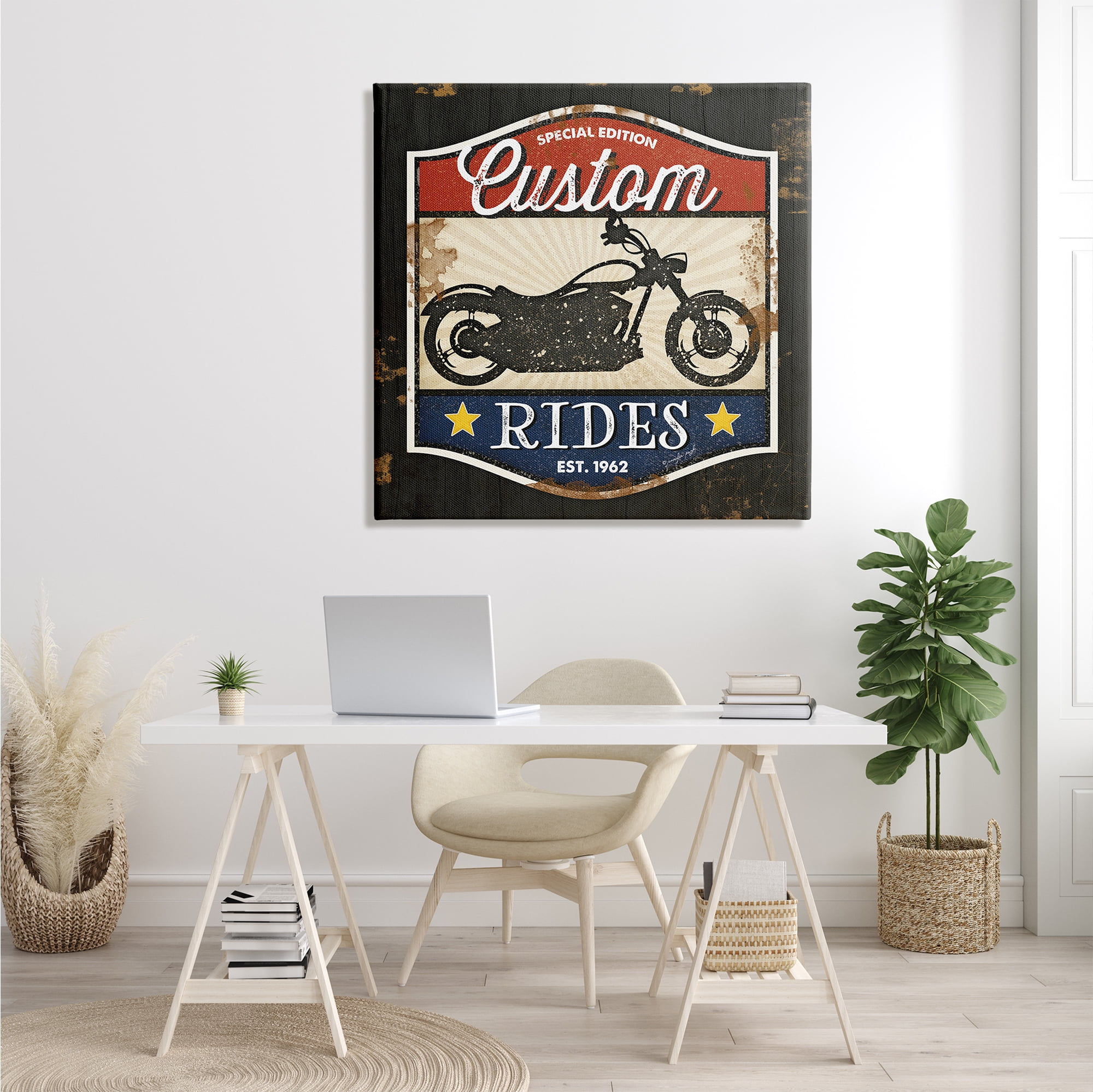 Stupell Industries Custom Rides Motorcycle Sign Vintage Americana Bike , 36 x 36, Designed by Jennifer Pugh