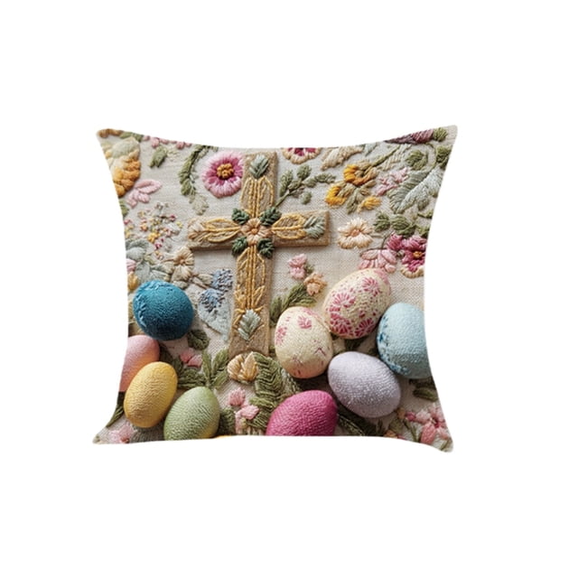 ERK Easter Decor Easter Embroidery Decorative Cover With 3D Print Floral Pattern For Sofa Couch Bedroom