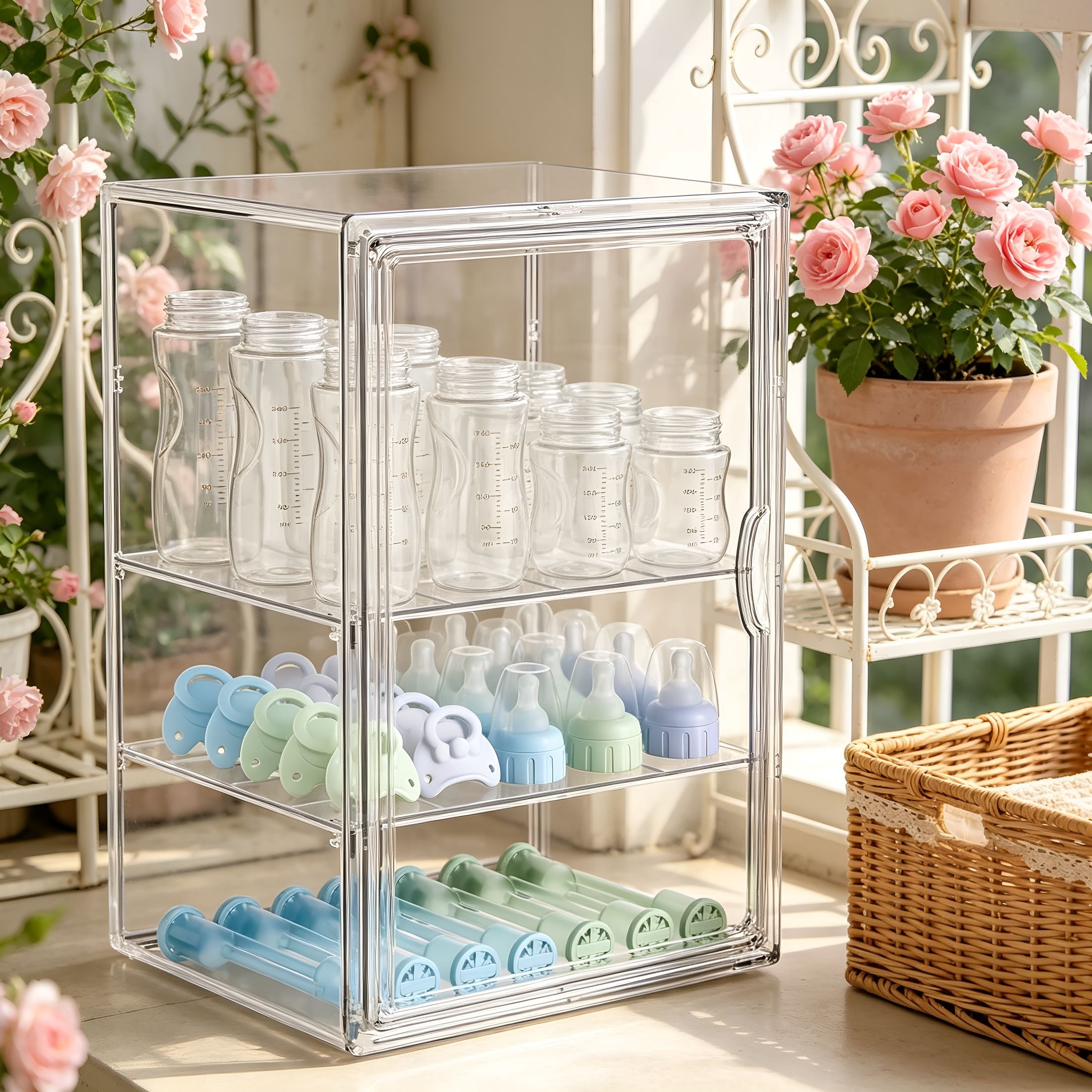 ACDANC Baby Bottle Storage Organizer for Countertop,X-Large Clear Bottle Organizer,Baby Bottle Storage Organizer for Bottles,Nipples,Pump Parts & Food Jars,Nursery Cabinet,Kitchen Pantry