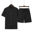 thumbnail image 5 of Hrsba Men Outfits 2 Piece Set, Solid Color Lapel Short Sleeve and Drawstring Elastic Waist Summer Fashion Daily Set, 5 of 5