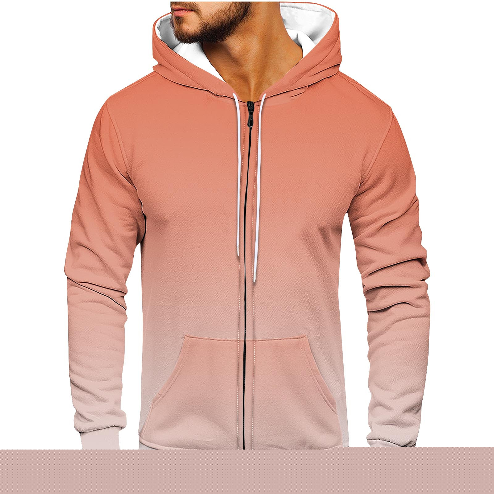 thumbnail image 2 of Sudadera con capucha para hombre, informal, a la moda, con cremallera, estampado degradado, manga larga, sudadera con capucha, blusa de poliéster para hombre, 2 of 5