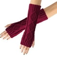 thumbnail image 4 of WREESH Women's Woolen Fingerless Winter Gloves Knitted Arm Sleeves Knit Mitten Gloves Wrist Warmer With Thumb Hole Wine, 4 of 6