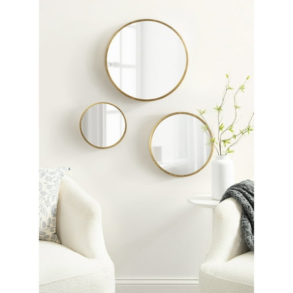Kate and Laurel Travis Modern Round Wall Mirror Set, Set of 3, Varying Sizes, Gold, Decorative Three-Piece Circle Mirror Set for Use as Bathroom Mirror Decor or Gallery Wall Mirrors